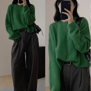 Loose Fit Bear Fur Een Soft Cozy Overhead Sweater Women's Spring Autumn Ort Knitted Top Round Ne Long Sve Color