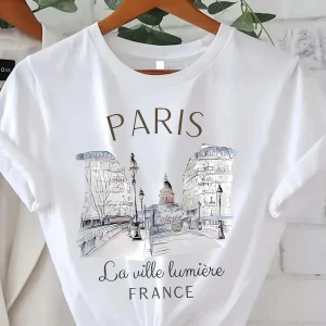 90s T Shirt Paris Women Print T-shirt Girl Short Sleeve Crew Neck Casual Top for Summer Spring Women's Clothing