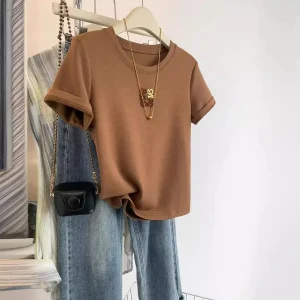 Ottleys Short Sleeve Cotton T-Shirt For Women Summer Design Sensibility Petite Pure Cotton Loose-Fit Body T-Shirt Top